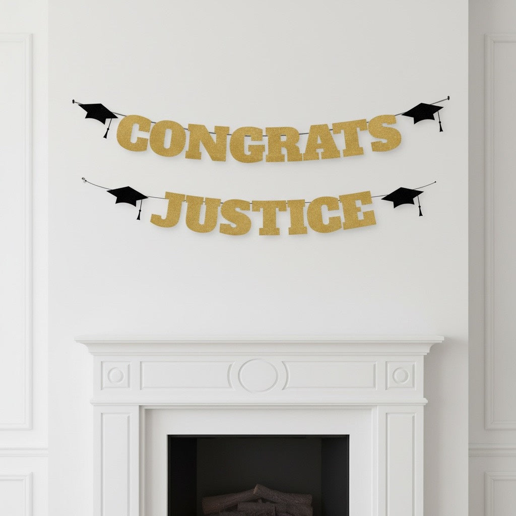 Personalized Congrats Grad Glitter Banner,